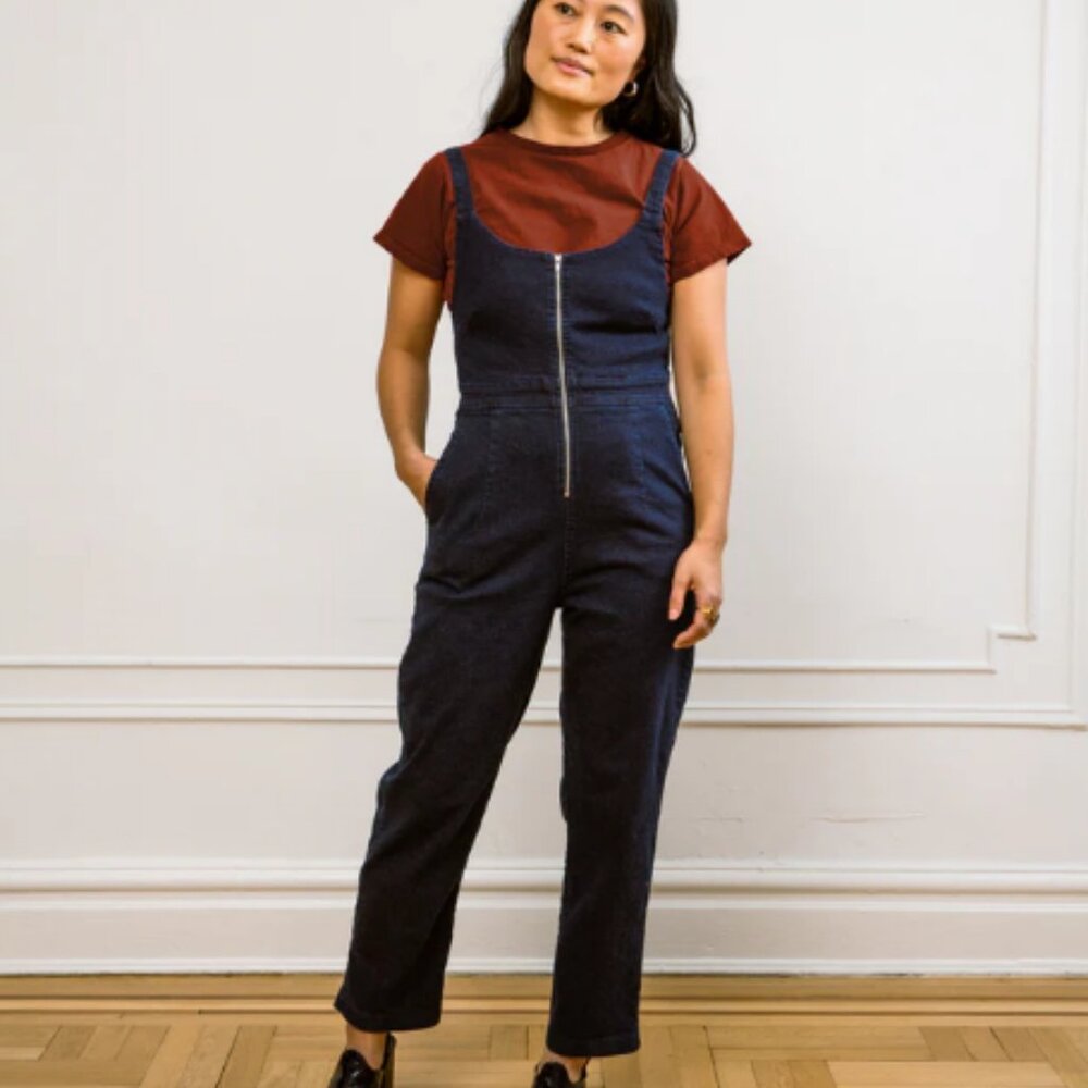 Loup Claudia Zip Front Cropped Jumpsuit - Dark Indigo - Medium M